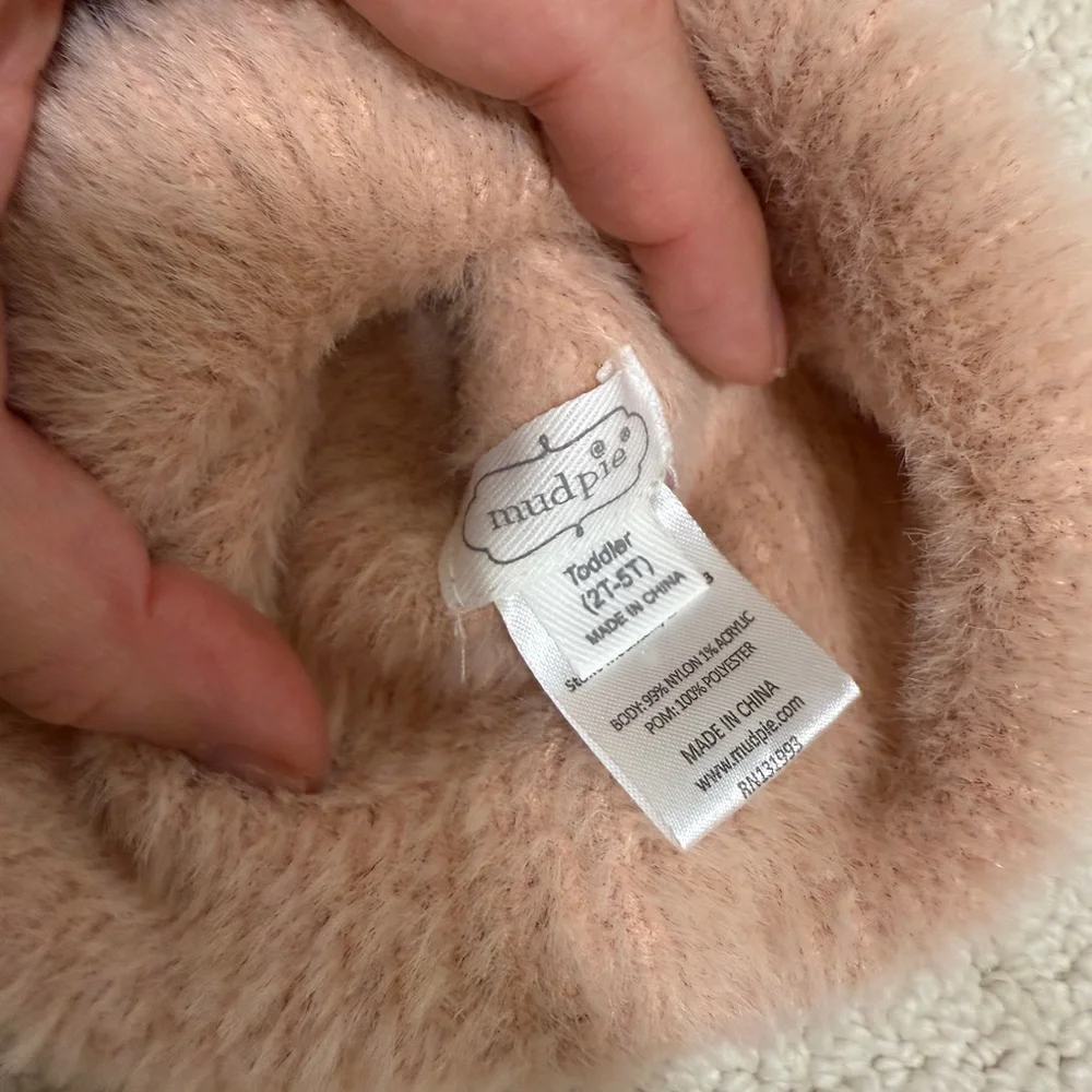 Mudpie Kids Pom-Pom Beanie Hat - Cream and Blush (Set of 2)